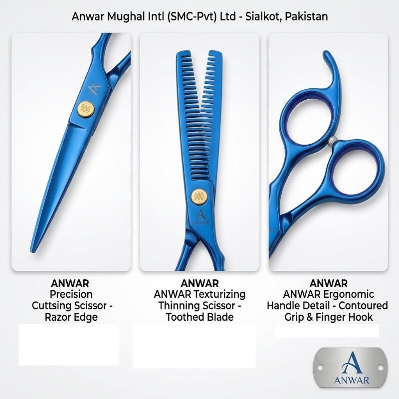 Professional Barber Scissors Set with Premium Hard Storage Case – Titanium Blue Hair Cutting & Thinning Shears Kit with Custom Branding