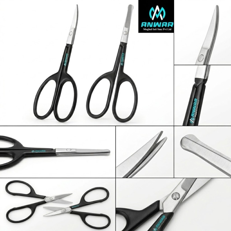 Professional Cuticle & Nose Hair Trimming Scissors Set (2-Piece) Precision Facial Hair & Grooming Scissors Duo (Curved & Safety Tip)