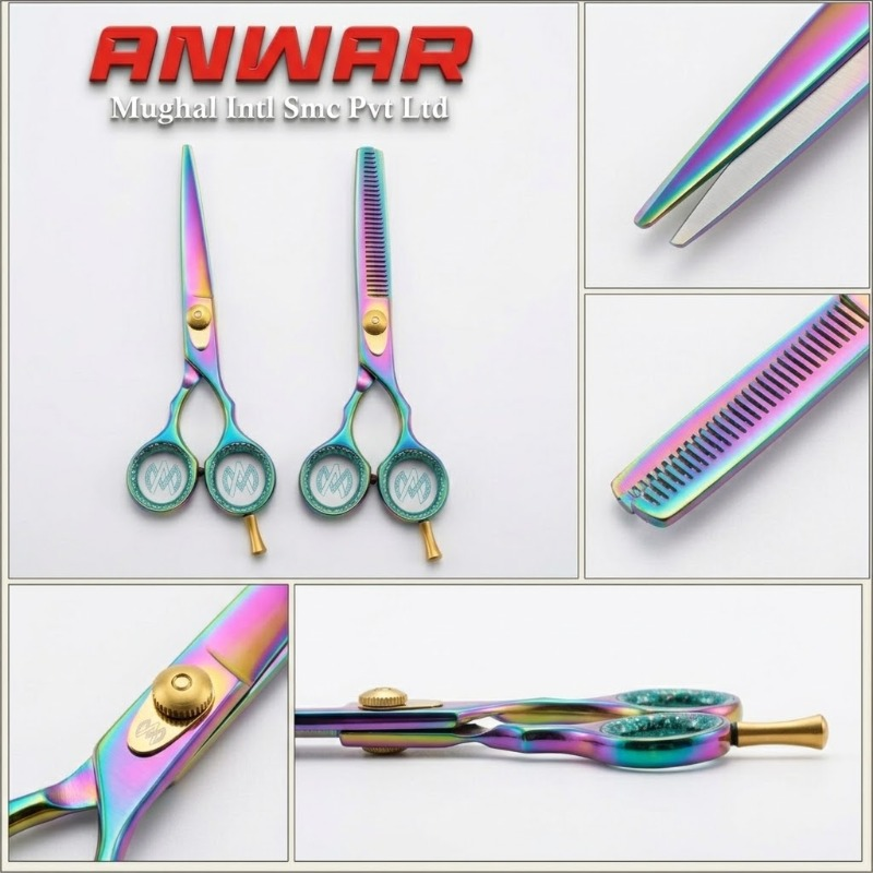 Professional Barber Scissor Set – Rainbow Hair Cutting & Thinning Scissors Gold Tone