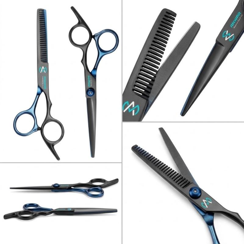 Professional Matte Black & Blue Hair Cutting & Thinning Scissors Set (2-Piece)
