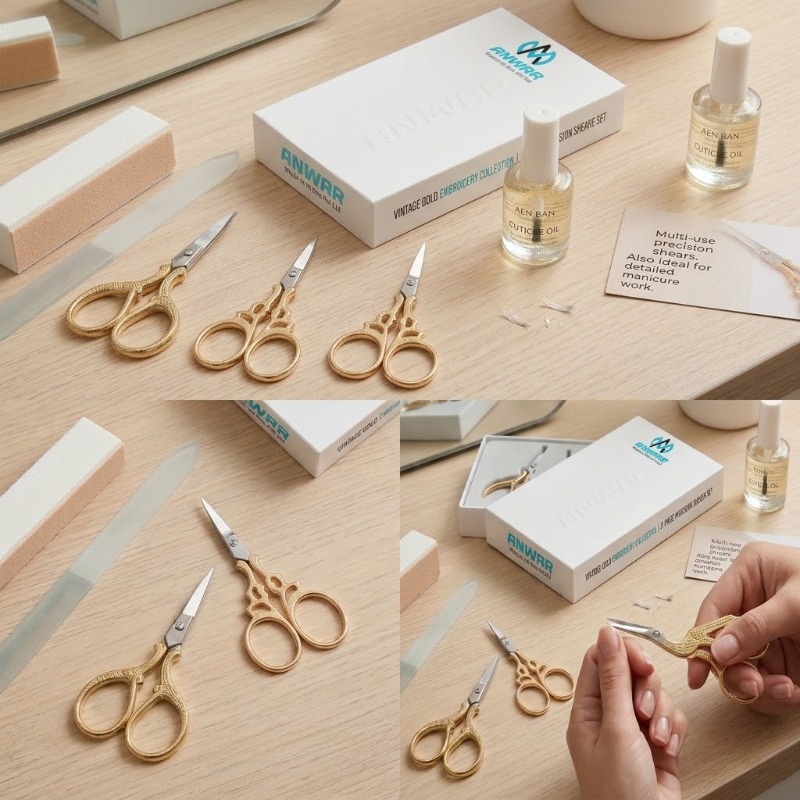 3-Piece Vintage Gold Precision Beauty & Manicure Scissors Set