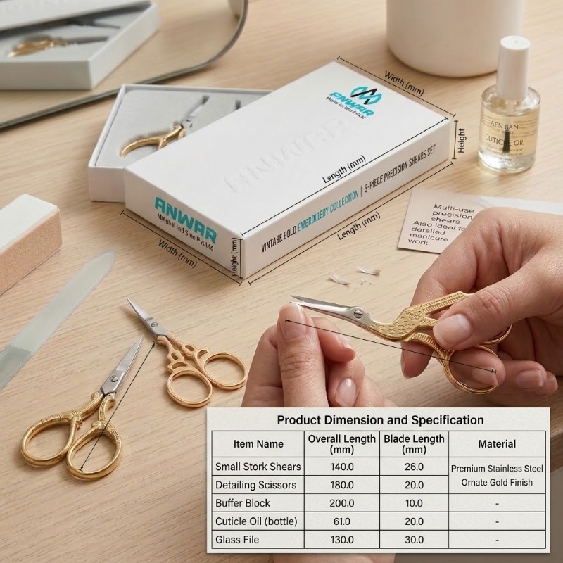 3-Piece Vintage Gold Precision Beauty & Manicure Scissors Set