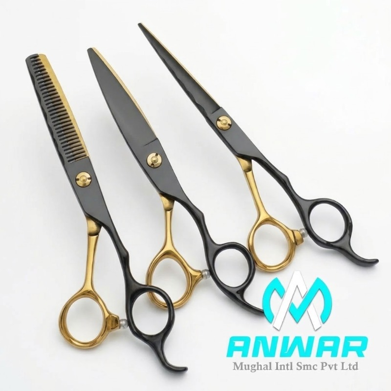 Professional Black & Gold Hair Cutting & Thinning Scissors Set (3-Piece)      PNG