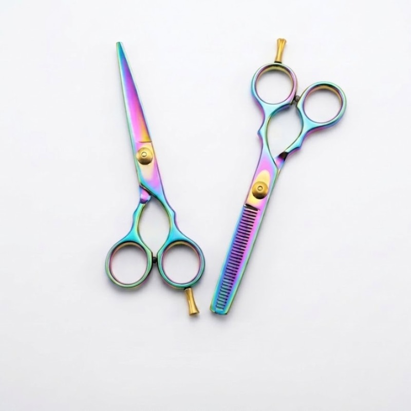 Professional Barber Scissor Set – Rainbow Hair Cutting & Thinning Scissors Gold Tone