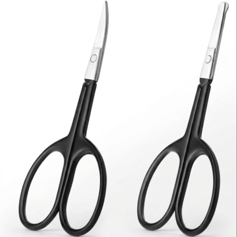 Professional Cuticle & Nose Hair Trimming Scissors Set (2-Piece) Precision Facial Hair & Grooming Scissors Duo (Curved & Safety Tip)