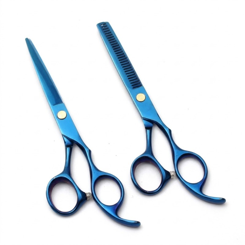 Professional Barber Scissors Set with Premium Hard Storage Case – Titanium Blue Hair Cutting & Thinning Shears Kit with Custom Branding