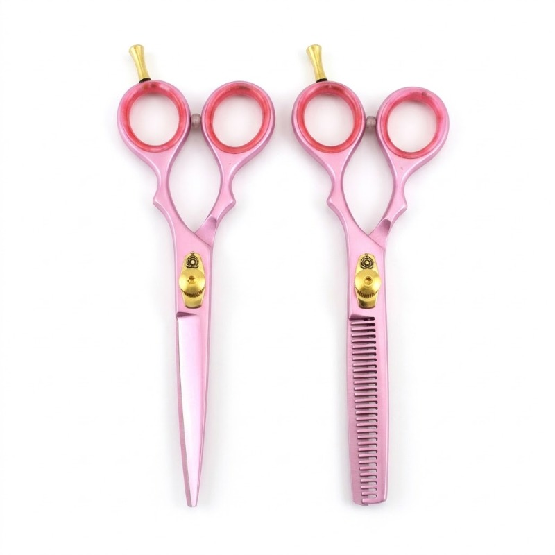 Professional Pink Barber Scissors Set – Stainless Steel Hair Cutting & Thinning Shears Kit with Leather Case, Comb & Cleaning Cloth