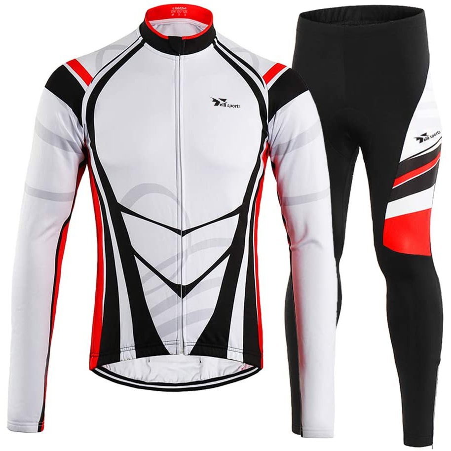 Long Sleeve Shirt Padded Pants Men’s Cycling Suit For Winter Thermal Fleece – Mountain Bike & Road Bicycle