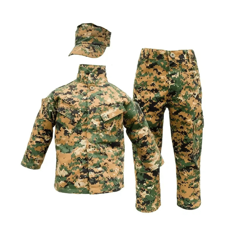 Camouflage Military Uniform Set – Tactical Army Combat Shirt, Pants &amp; Cap for Training or Outdoor Use