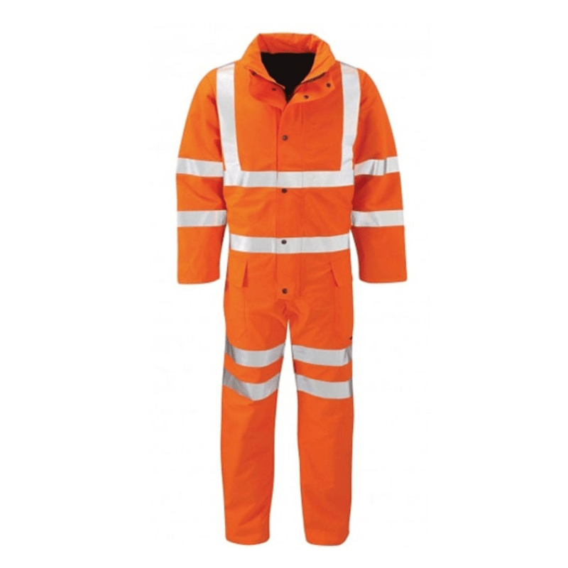 High-Visibility Orange Safety Coverall – Reflective Workwear Suit for Construction &amp; Industrial Use