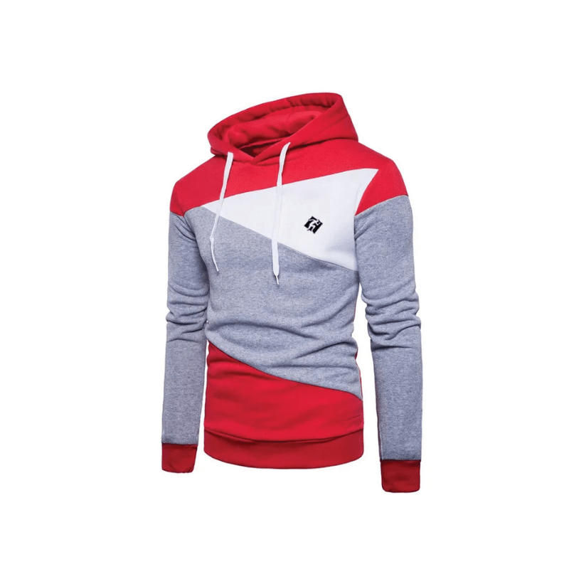Men’s Red and Gray Color Block Hoodie – Stylish Casual Hooded Sweatshirt