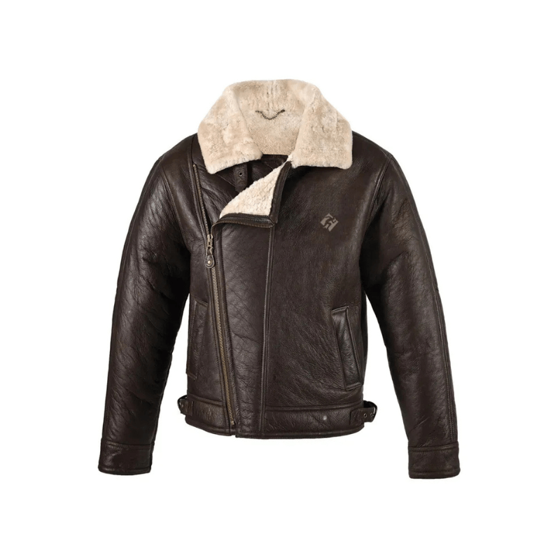 Brown Shearling Leather Jacket – Premium Winter Coat with Faux Fur Collar and Classic Design