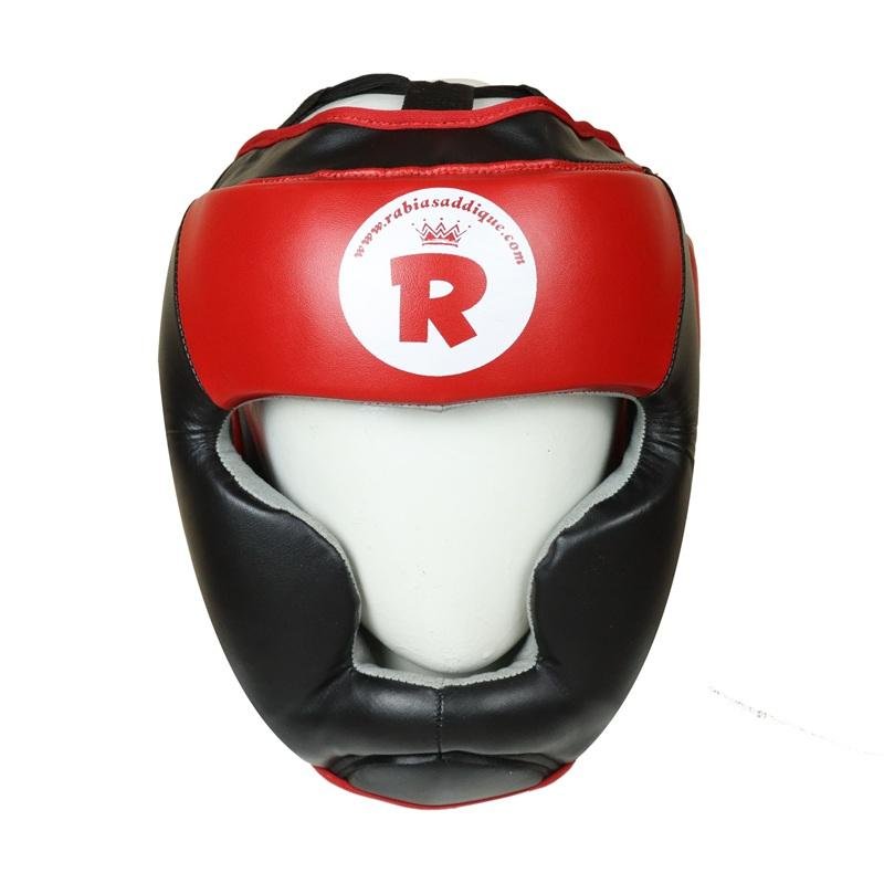 100% Leather Boxing Headgear Red &amp; Black Full Face Protection for Sparring &amp; Training