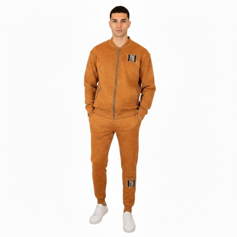 Men’s 100% Cotton Fleece Tracksuit Casual Zip-Up Jacket &amp; Jogger Pants