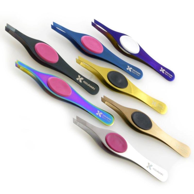 Slanted Eyebrow Tweezers with Silicone Grip