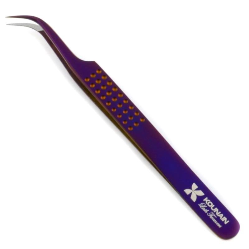 Professional Precision Pointed Tip Eyelash Tweezers J Shape Purple Plasma