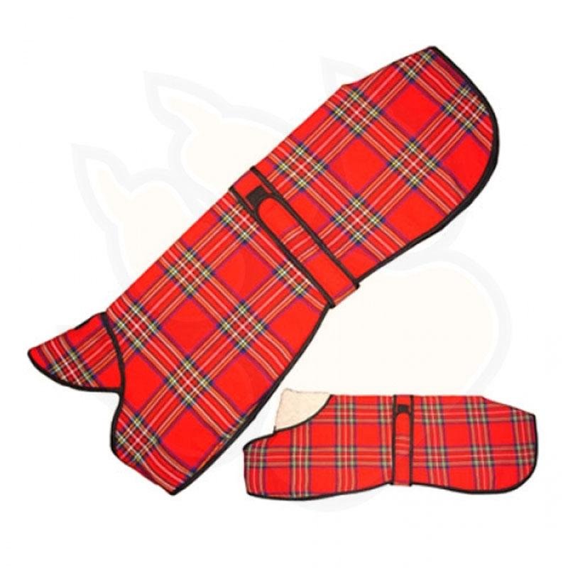 Tartan Dog Jacket with hood. Made of Woolen Tartan outer shell.