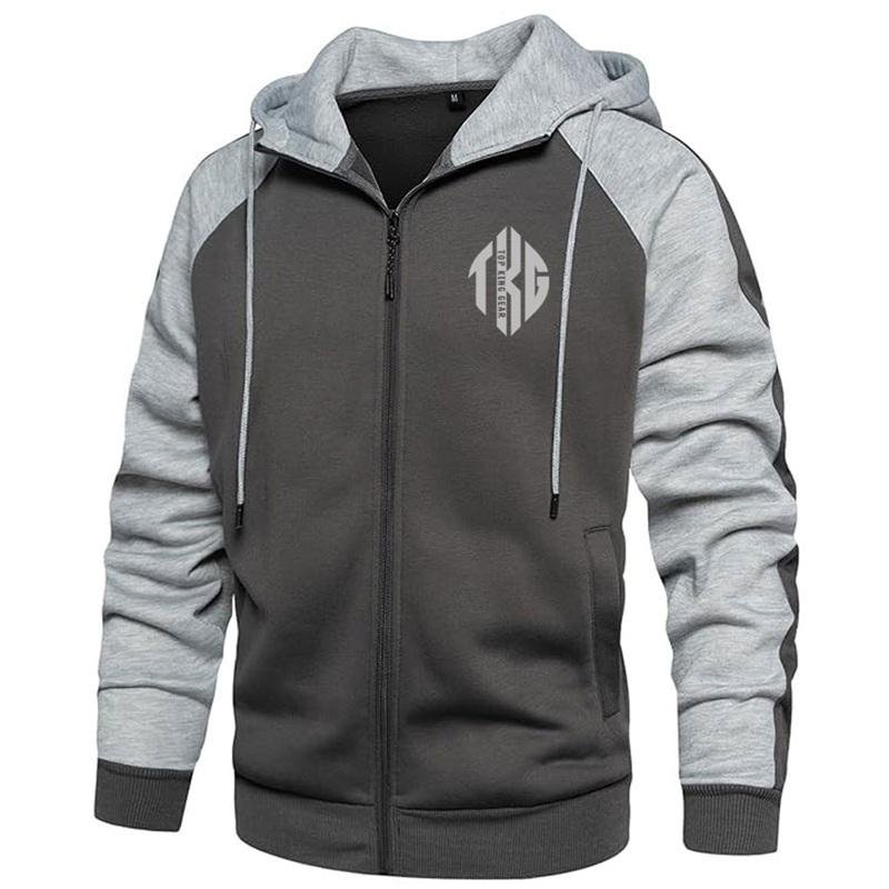 Casual Contrast Panel Raglan Sleeve Zip-Up Hoodie – Cotton Fleece Training &amp; Everyday Wear Hoodie