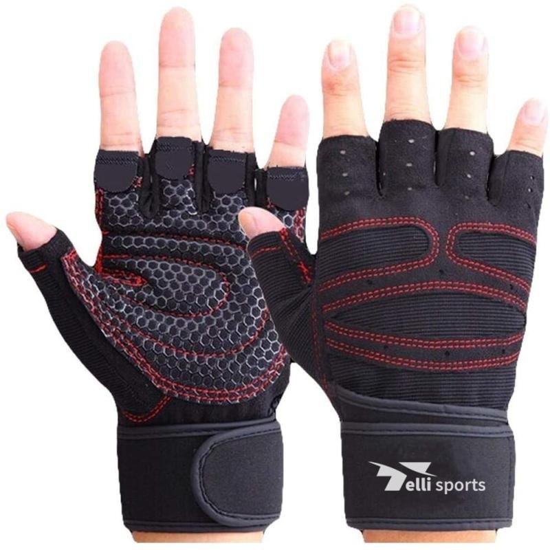 Half Finger Gym Gloves with Wrist Support – Anti-Slip Padded Weightlifting Gloves | Telli Sports